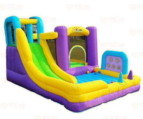 Polyester Oxford Inflatable Purple Yellow Blue Slide With Toss Play